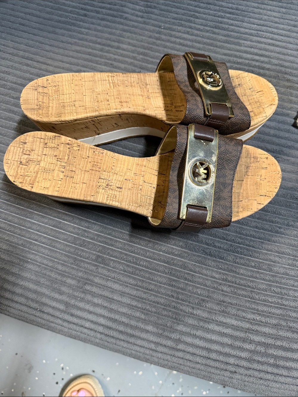Michael Kors Brown Slide Sandals with Gold Logo Accent